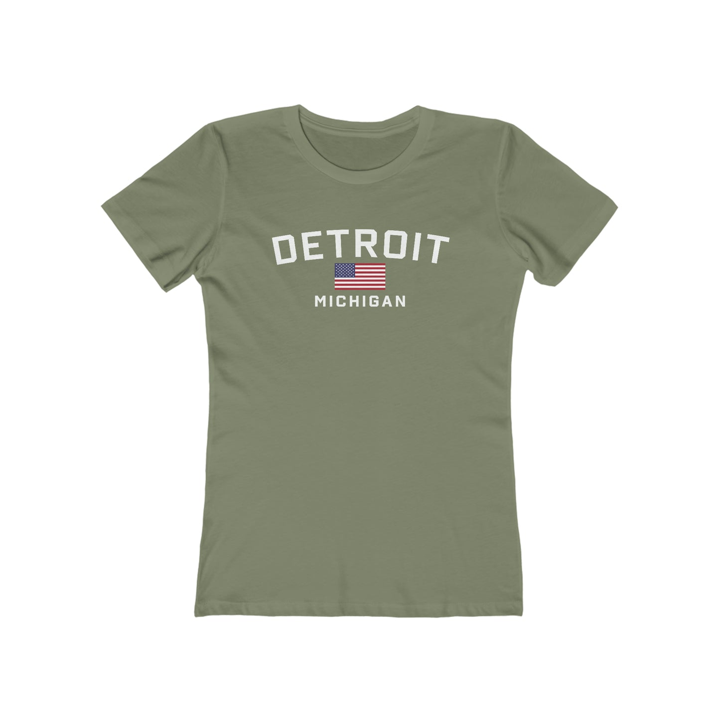 'Detroit Michigan' T-Shirt (w/USA Flag Outline) | Women's Boyfriend Cut