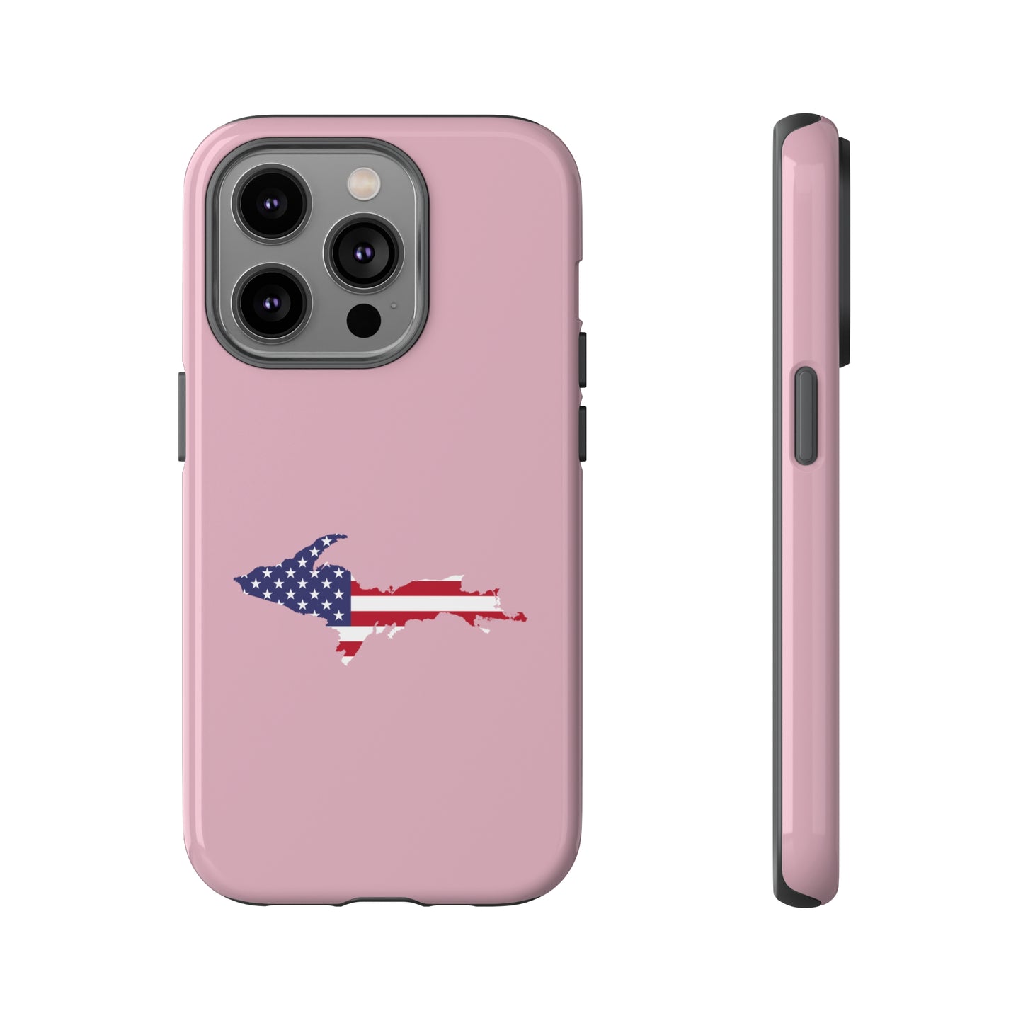 Michigan Upper Peninsula Tough Phone Case (Pink w/ UP USA Flag Outline) | Apple iPhone