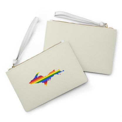 Michigan Upper Peninsula Clutch Bag (Ivory White w/ UP Pride Flag Outline)