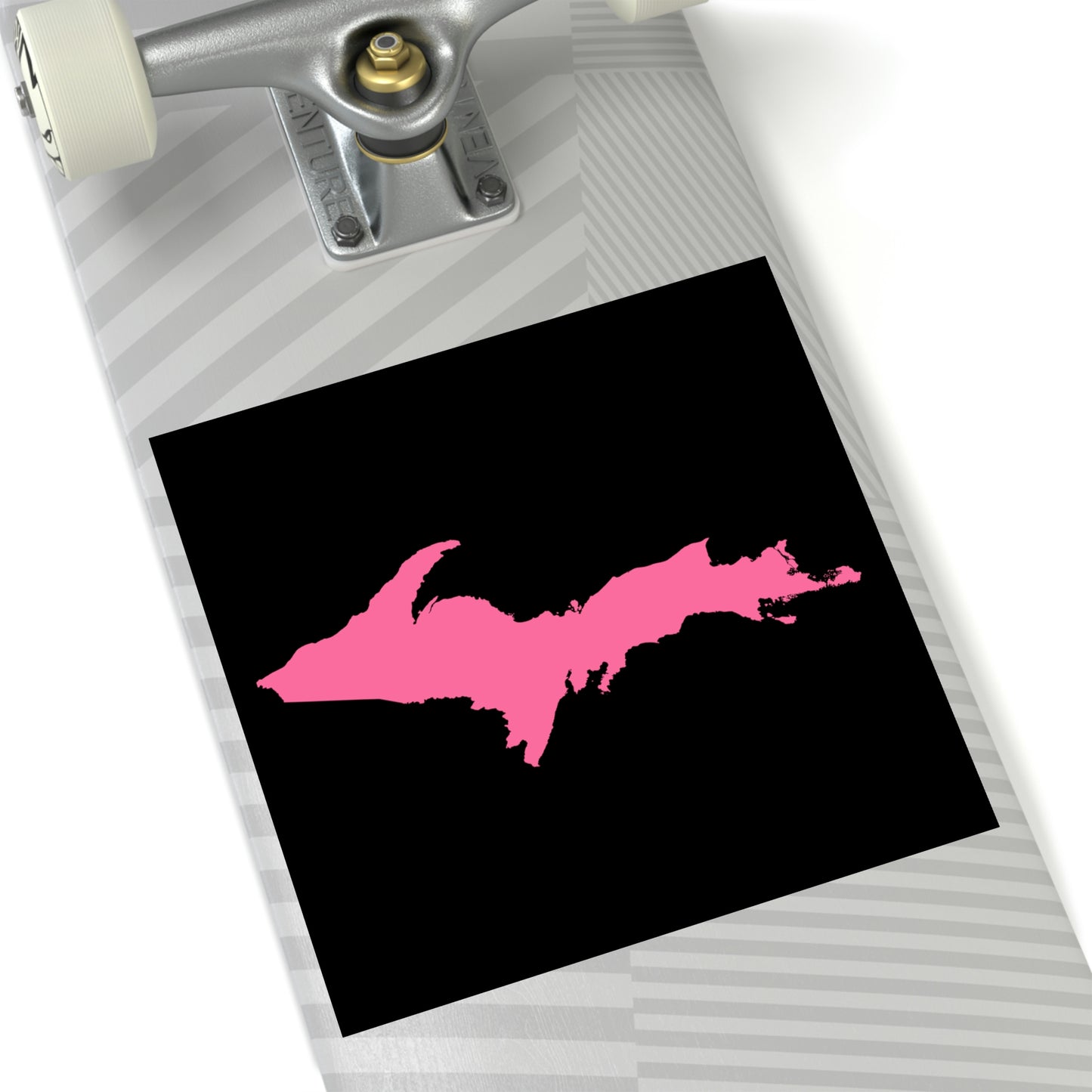 Michigan Upper Peninsula Square Sticker (Black w/ Pink UP Outline) | Indoor/Outdoor