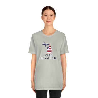 Michigan 'Star Spangled' T-Shirt (w/ MI USA Flag Outline) | Unisex Standard Fit