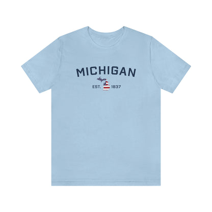 'Michigan EST 1837'' T-Shirt (w/ MI USA Flag Outline) | Unisex Standard Fit