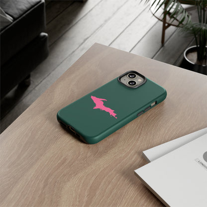 Michigan Upper Peninsula Tough Phone Case (Green w/ Pink UP Outline) | Apple iPhone