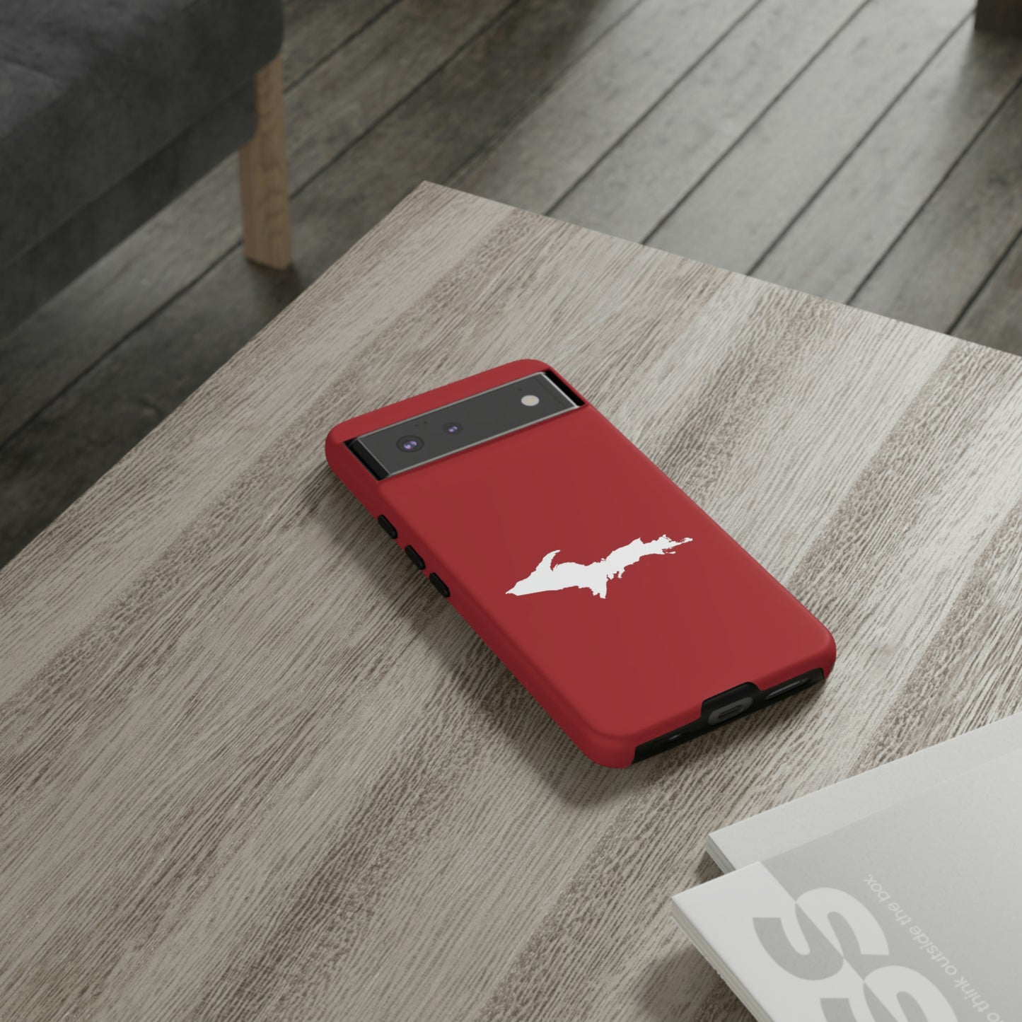 Michigan Upper Peninsula Tough Phone Case (Thimbleberry Red w/ UP Outline) | Samsung & Pixel Android