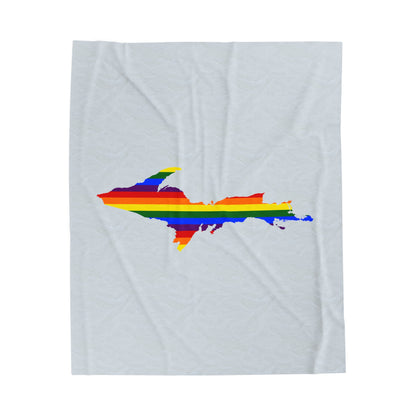 Michigan Upper Peninsula Plush Blanket (w/ UP Pride Flag Outline) | Mallow White