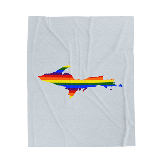 Michigan Upper Peninsula Plush Blanket (w/ UP Pride Flag Outline) | Mallow White