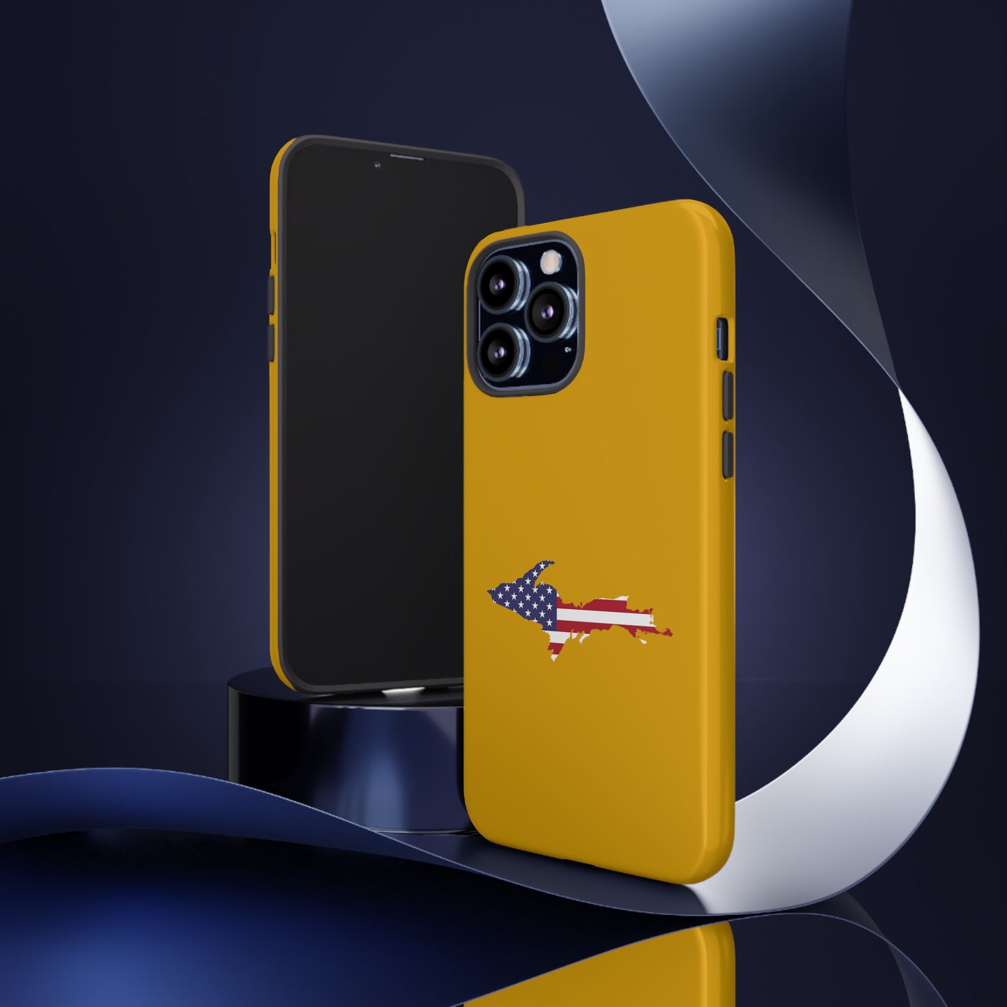 Michigan Upper Peninsula Tough Phone Case (Gold w/ UP USA Flag Outline) | Apple iPhone