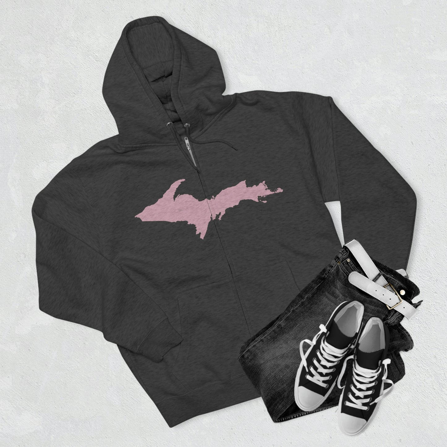 Michigan Upper Peninsula Full-Zip Hoodie (w/ Pink UP Outline)