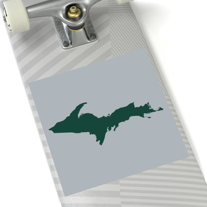 Michigan Upper Peninsula Square Sticker (Silver w/ Green UP Outline) | Indoor/Outdoor