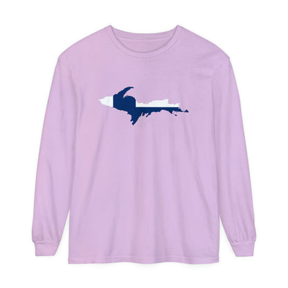 Michigan Upper Peninsula Garment-Dyed T-Shirt (w/ UP Finland Flag Outline) | Unisex Long Sleeve