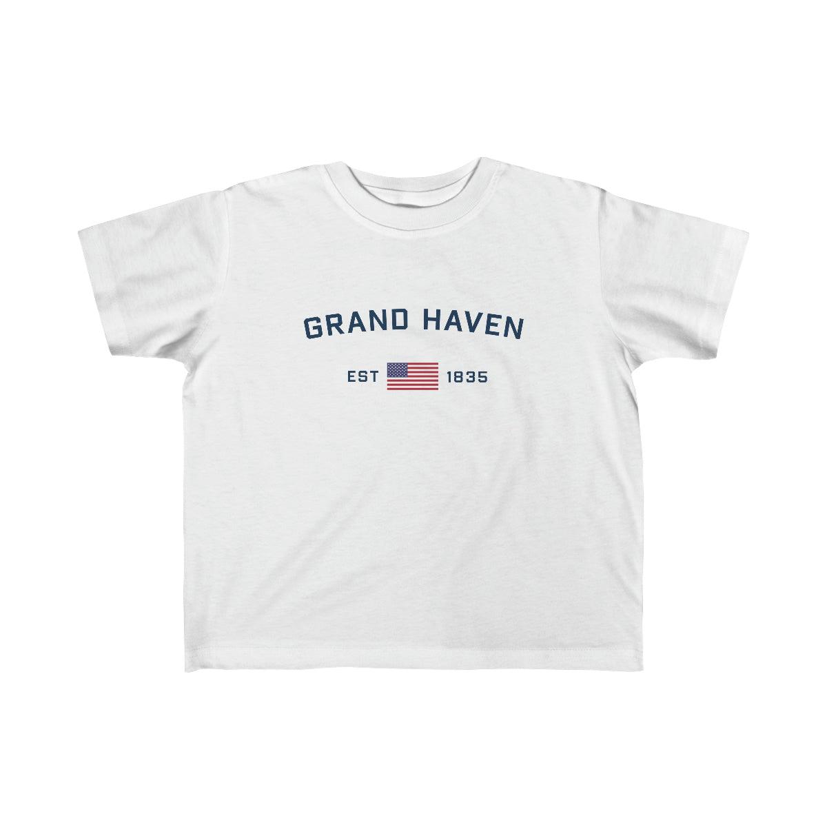 'Grand Haven EST 1835' T-Shirt  (w/USA Flag Outline) | Toddler Short Sleeve - Circumspice Michigan