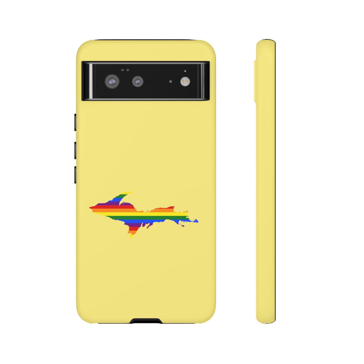 Michigan Upper Peninsula Tough Phone Case (Yellow Cherry Color w/ UP Pride Flag Outline) | Samsung & Pixel Android