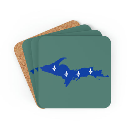 Michigan Upper Peninsula Coaster Set (Copper Green w/ UP Quebec Flag Outline) | Corkwood - 4 pack