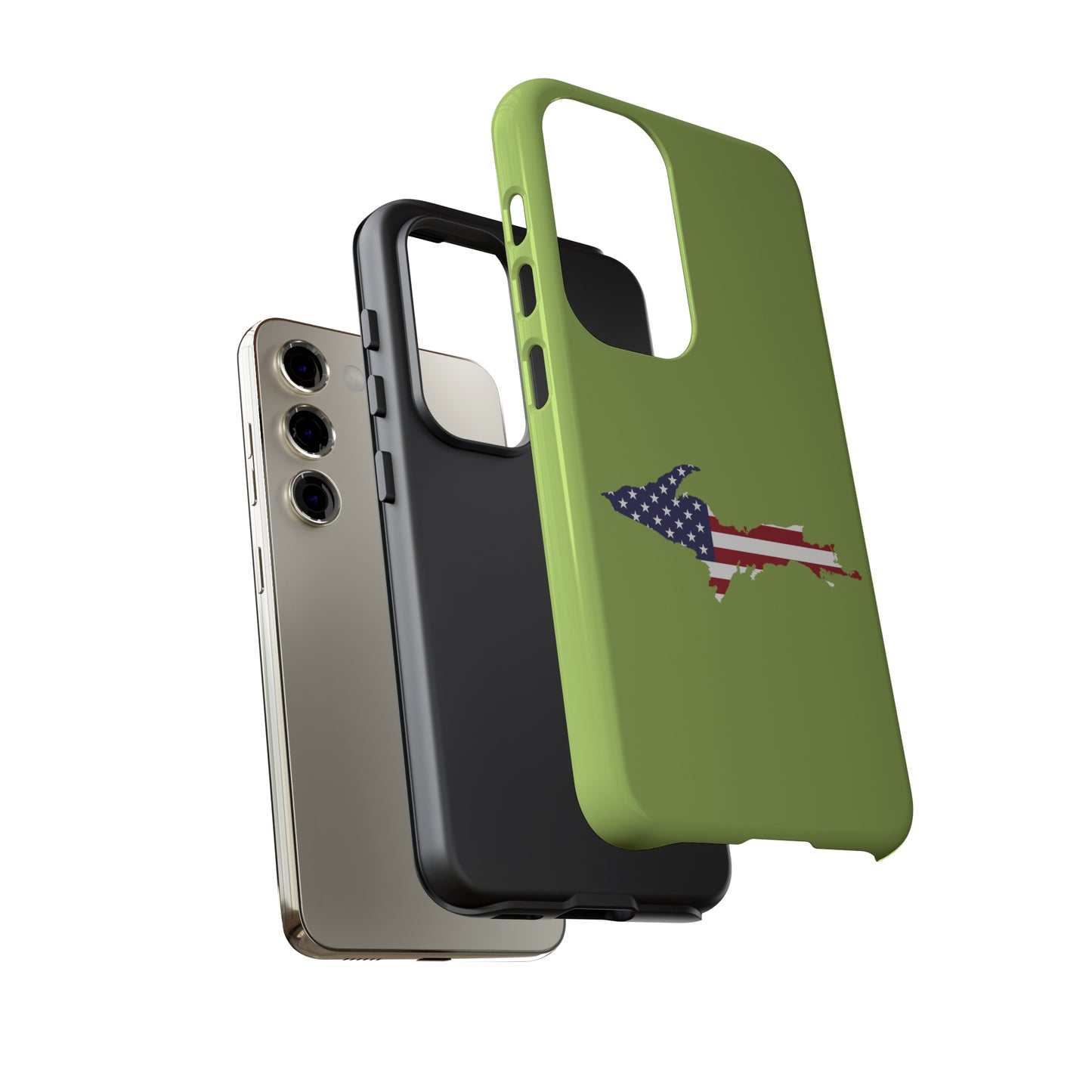 Michigan Upper Peninsula Tough Phone Case (Gooseberry Green w/ UP USA Flag Outline) | Samsung & Pixel Android