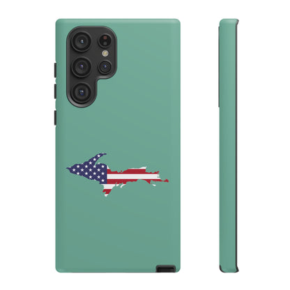 Michigan Upper Peninsula Tough Phone Case ('64 Metallic Mint Green w/ UP USA Flag Outline) | Samsung & Pixel Android