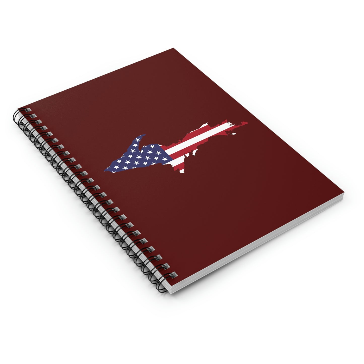 Michigan Upper Peninsula Spiral Notebook (w/ UP USA Flag Outline) | Cherrywood Color