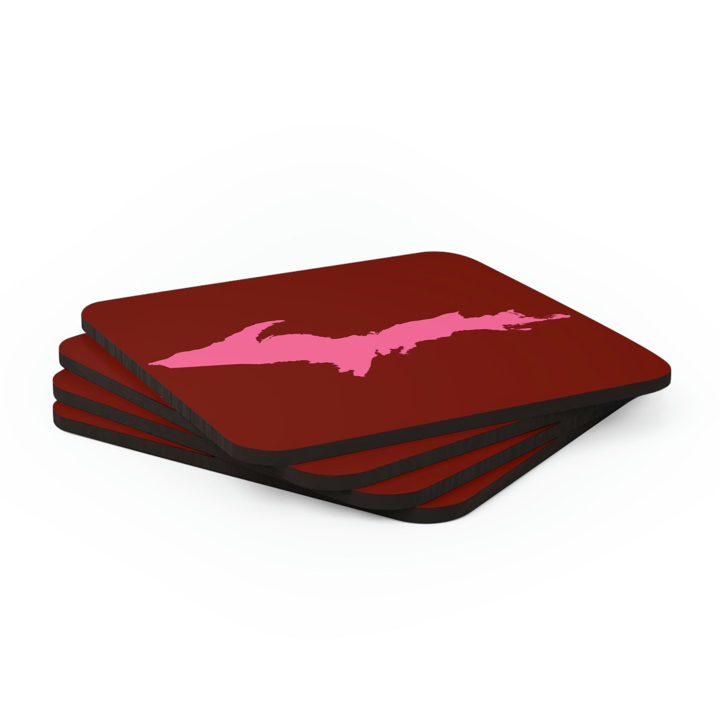 Michigan Upper Peninsula Coaster Set (Cherry Red w/ Pink UP Outline) | Corkwood - 4 pack