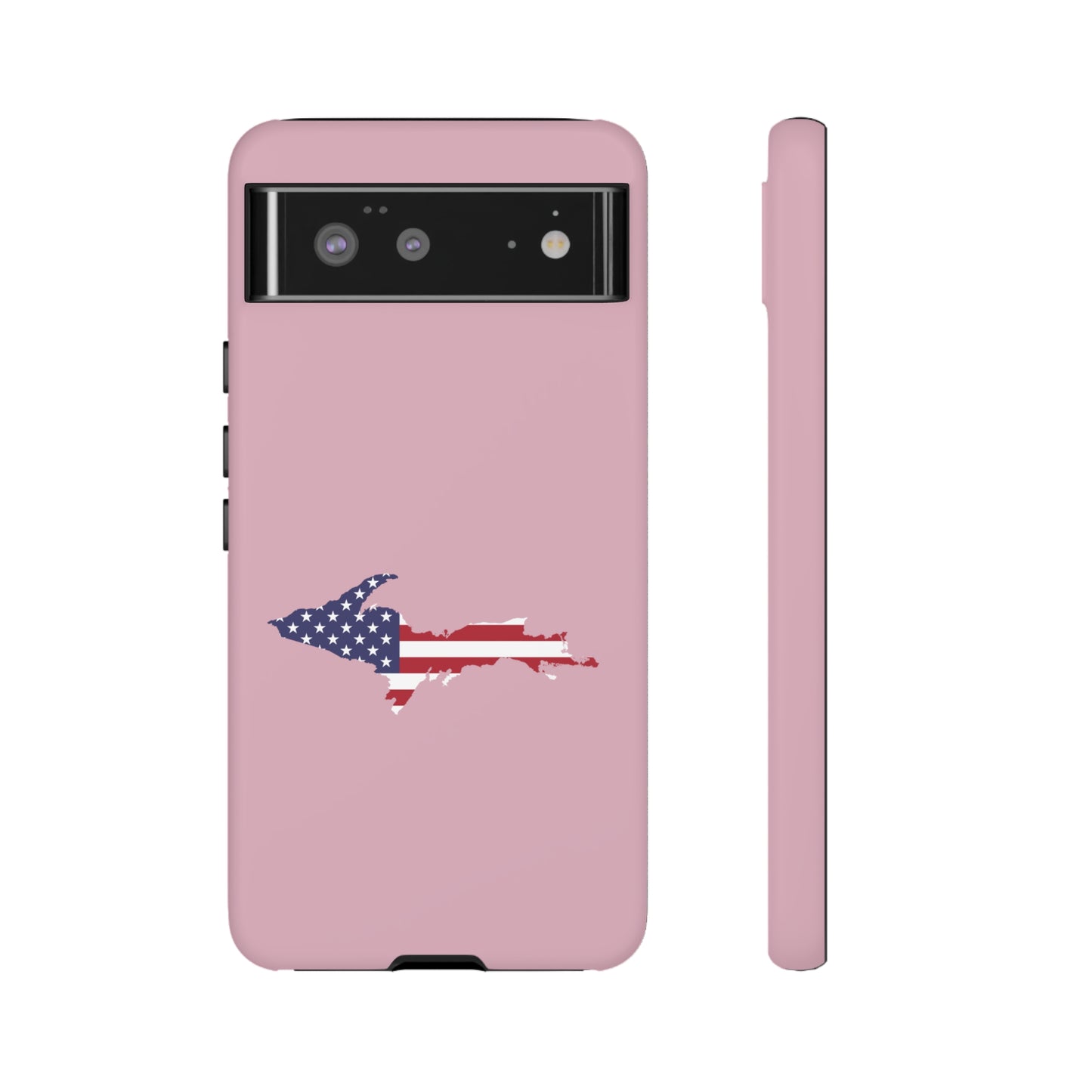 Michigan Upper Peninsula Tough Phone Case (Pink w/ UP USA Flag Outline) | Samsung & Pixel Android