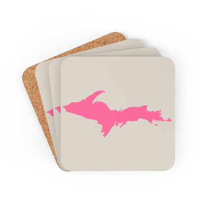 Michigan Upper Peninsula Coaster Set (Canvas Color w/ Pink UP Outline) | Corkwood - 4 pack