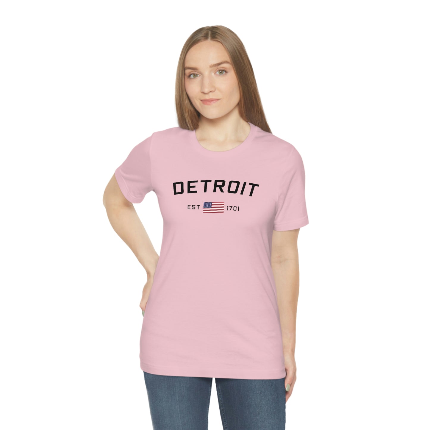 'Detroit Est 1701' T-Shirt (w/ United States Flag) | Unisex Standard Fit