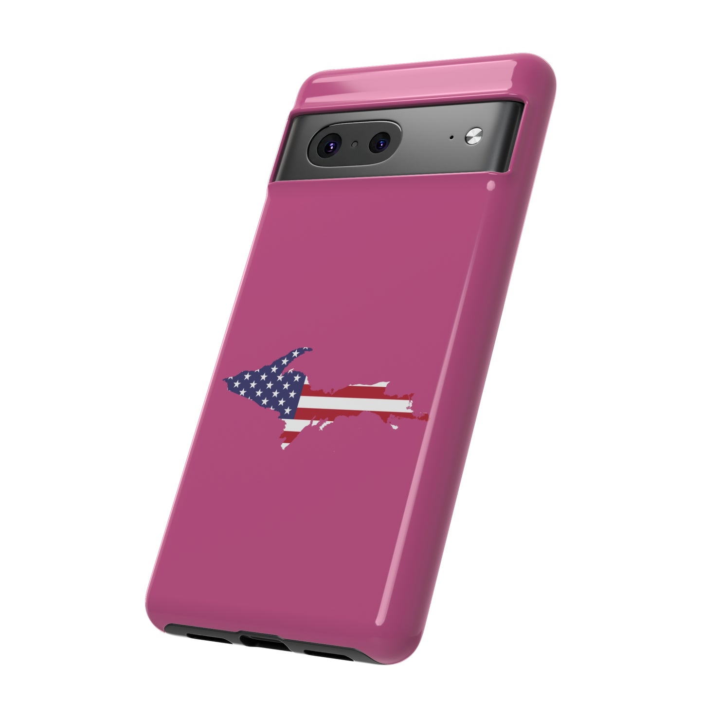 Michigan Upper Peninsula Tough Phone Case (Apple Blossom Pink w/ UP USA Flag Outline) | Samsung & Pixel Android