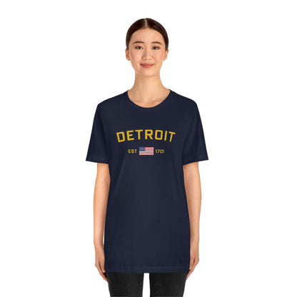 'Detroit Est 1701' T-Shirt (w/ United States Flag) | Unisex Standard Fit