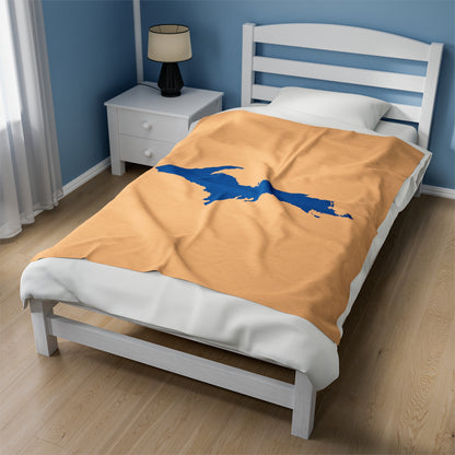 Michigan Upper Peninsula Plush Blanket (w/ Azure UP Outline) | Pale Apricot