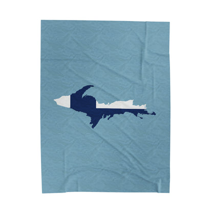 Michigan Upper Peninsula Plush Blanket (w/ UP Finland Flag Outline) | Opal Blue