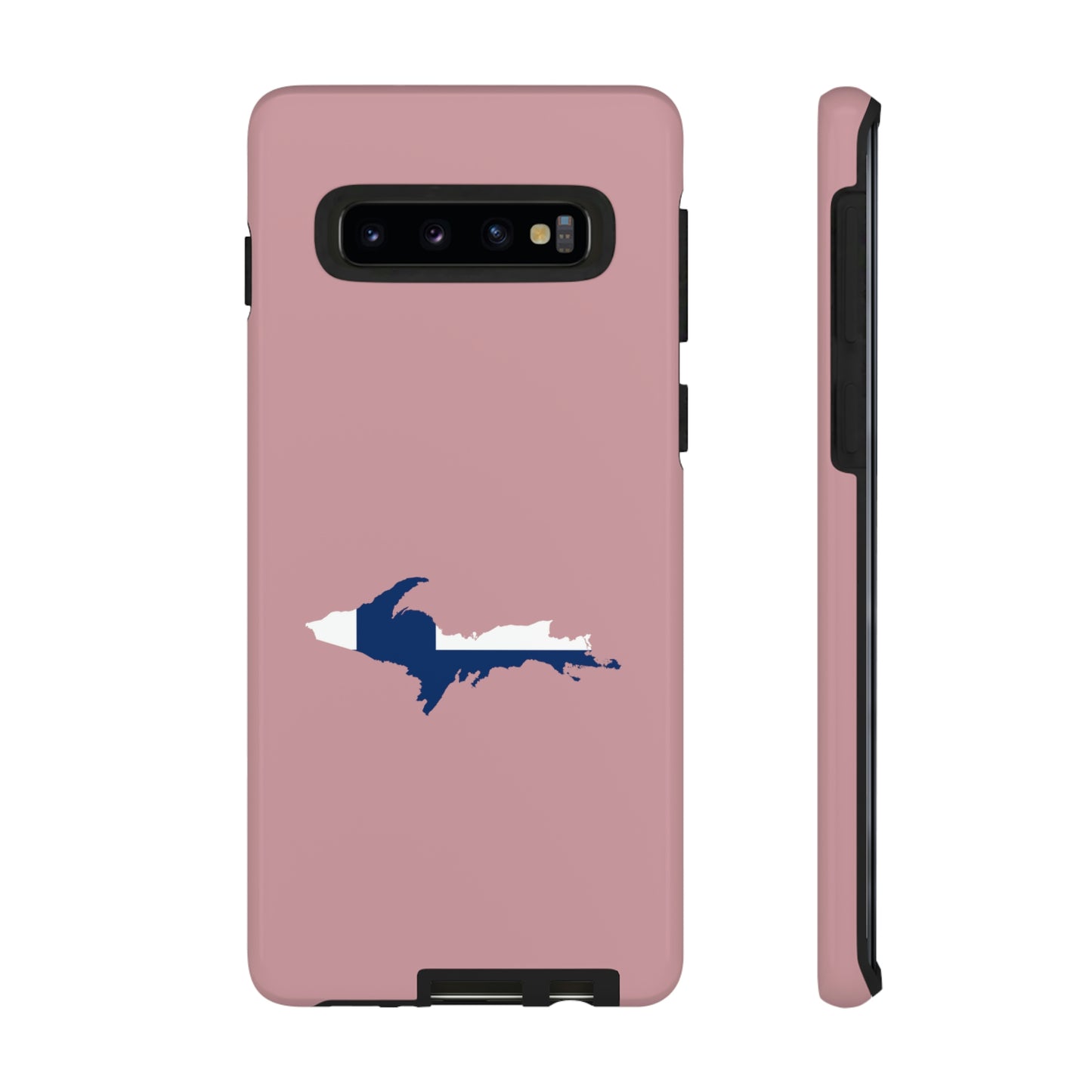 Michigan Upper Peninsula Tough Phone Case (Cherry Blossom Pink w/ UP Finland Flag Outline) | Samsung & Pixel Android