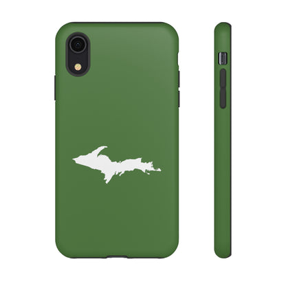 Michigan Upper Peninsula Tough Phone Case (Pine Green w/ UP Outline) | Apple iPhone