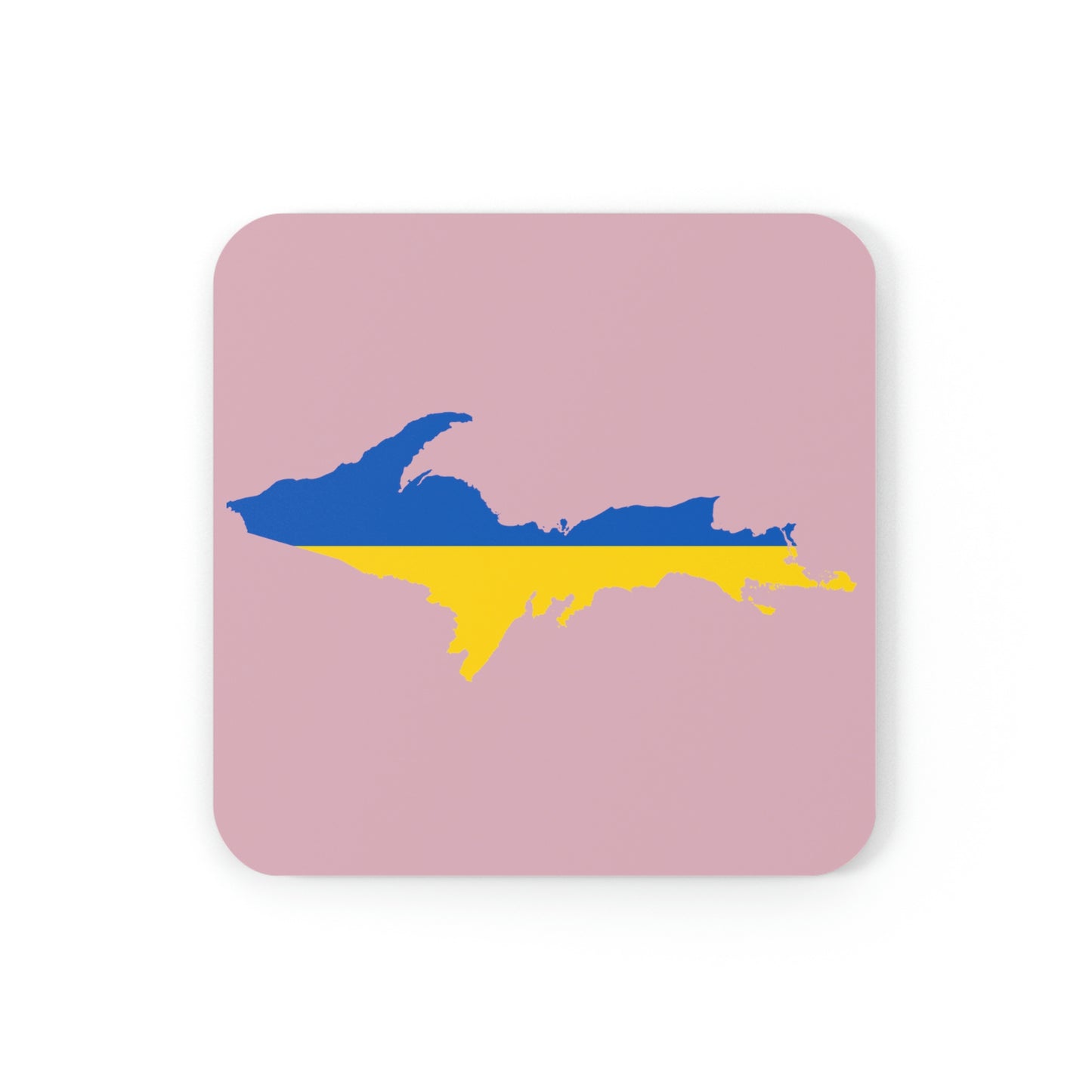 Michigan Upper Peninsula Coaster Set (Pink w/ UP Ukraine Flag Outline) | Corkwood - 4 pack