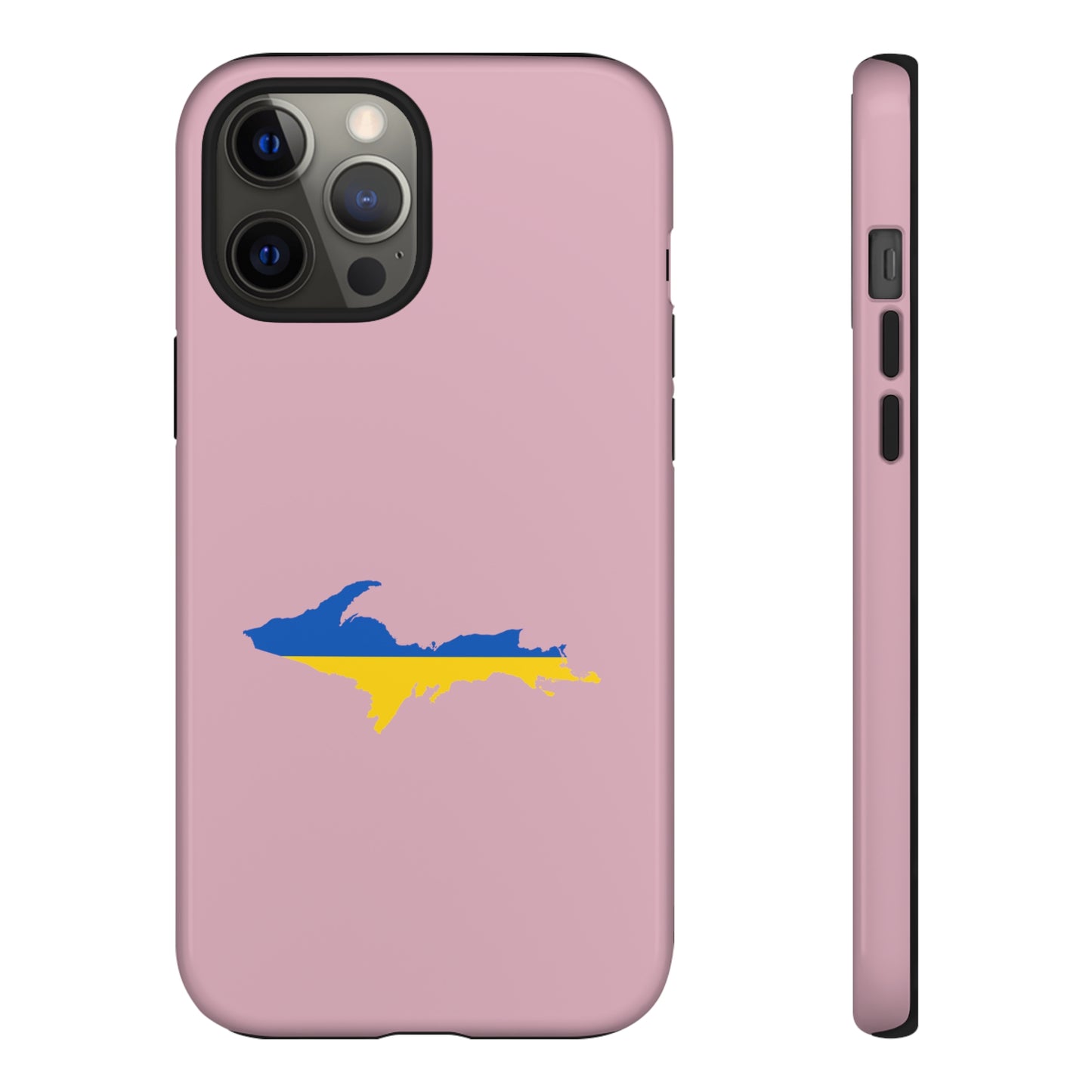 Michigan Upper Peninsula Tough Phone Case (Pink w/ UP Ukraine Flag Outline) | Apple iPhone