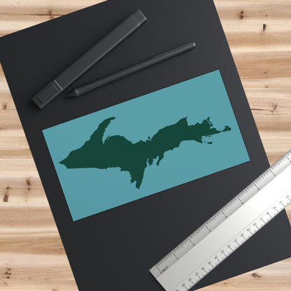 Michigan Upper Peninsula Bumper Sticker (w/ Green UP Outline) | Huron Blue Background