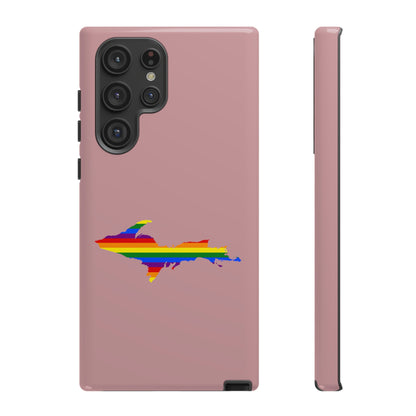 Michigan Upper Peninsula Tough Phone Case (Cherry Blossom Pink w/ UP Pride Flag Outline) | Samsung & Pixel Android