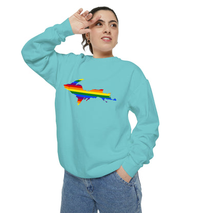 Michigan Upper Peninsula Sweatshirt (w/ UP Pride Flag Outline) | Unisex Garment Dyed