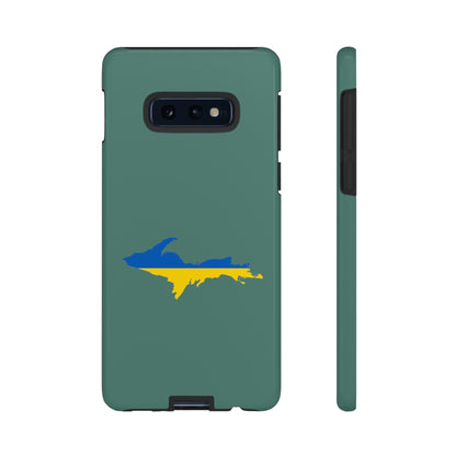 Michigan Upper Peninsula Tough Phone Case (Copper Green w/ UP Ukraine Flag Outline) | Samsung & Pixel Android