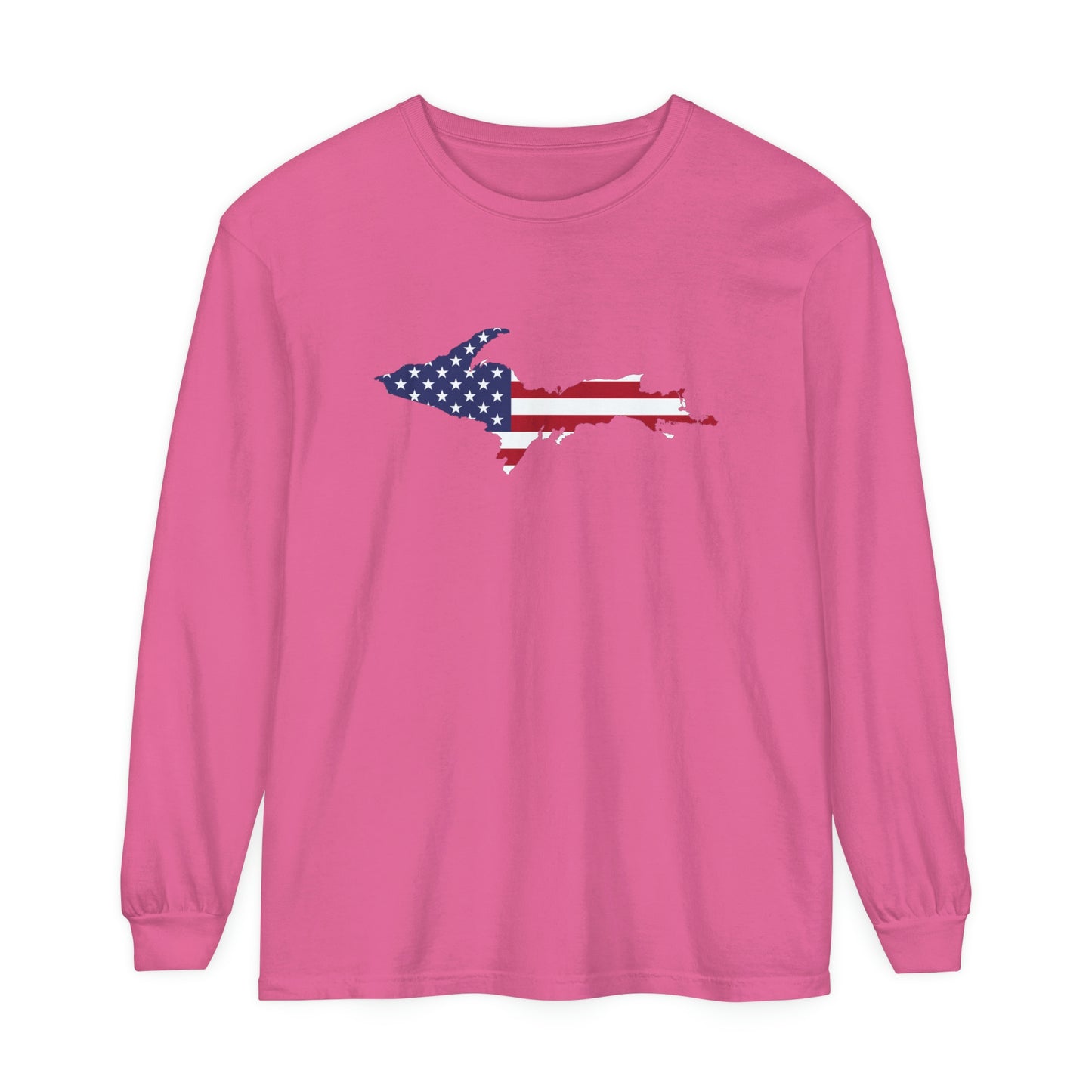 Michigan Upper Peninsula Garment-Dyed T-Shirt (w/ UP USA Flag Outline) | Unisex Long Sleeve