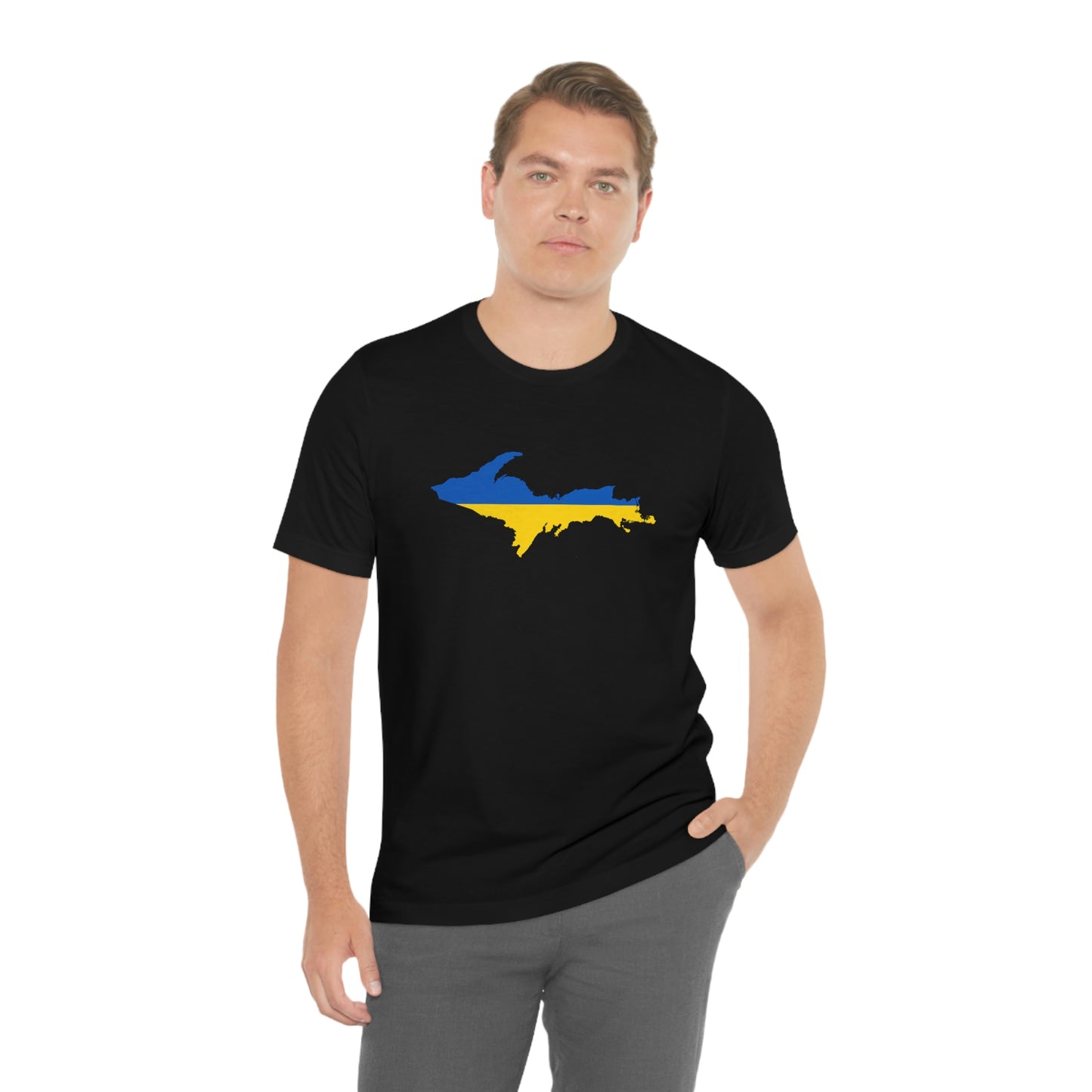 Michigan Upper Peninsula T-Shirt (w/ UP Ukraine Flag Outline) | Unisex Standard Fit