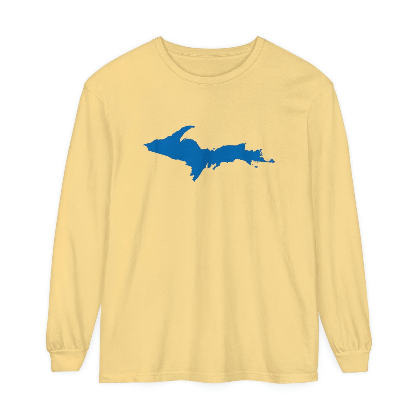 Michigan Upper Peninsula Garment-Dyed T-Shirt (w/ Azure UP Outline) | Unisex Long Sleeve