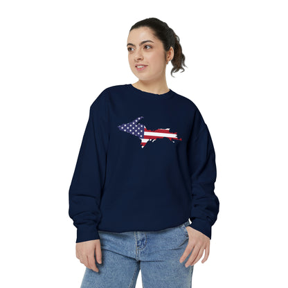 Michigan Upper Peninsula Sweatshirt (w/ UP USA Flag Outline) | Unisex Garment Dyed