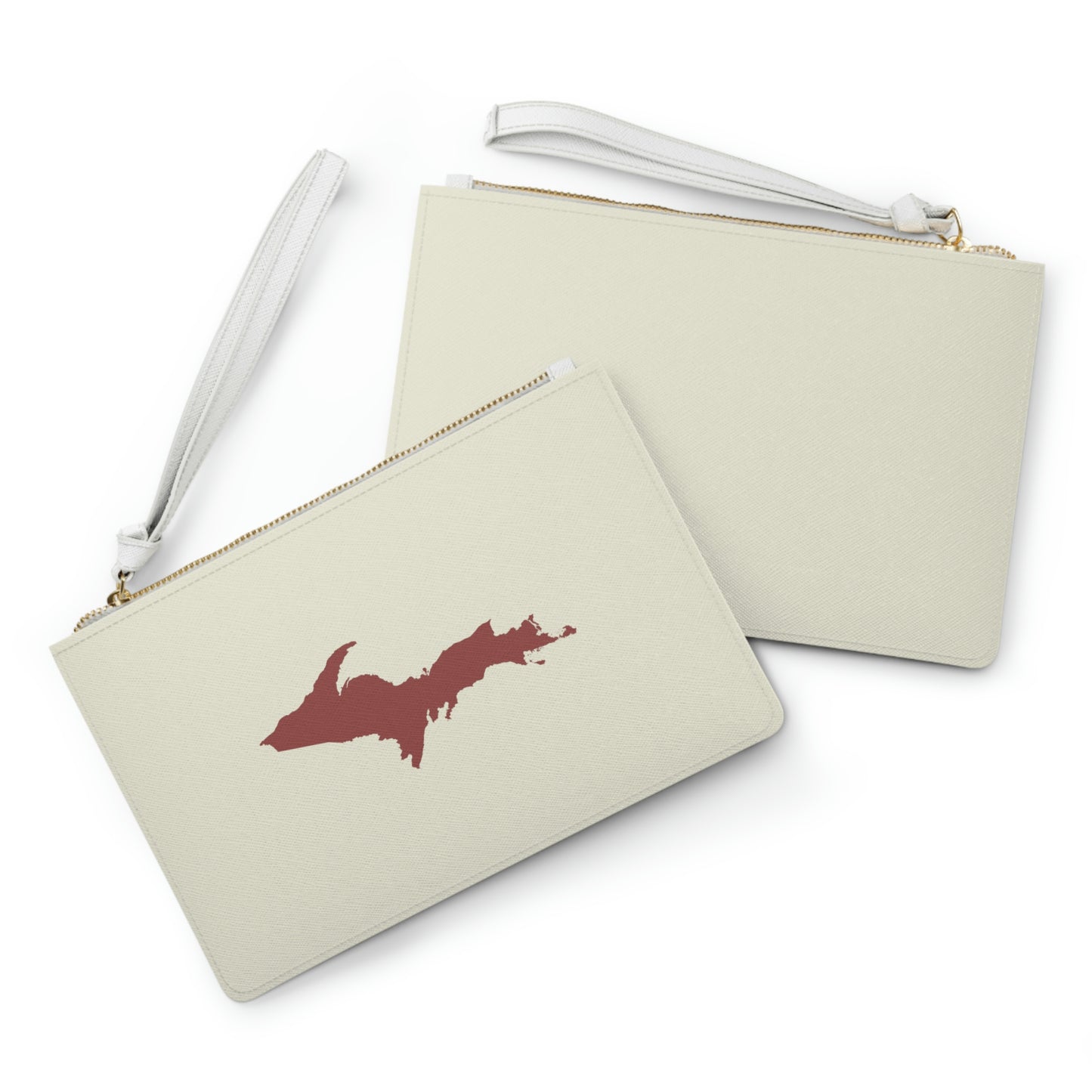 Michigan Upper Peninsula Clutch Bag (Ivory Color w/ Ore Dock Red UP Outline)