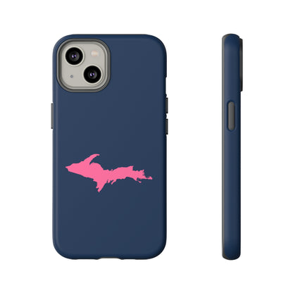 Michigan Upper Peninsula Tough Phone Case (Navy w/ Pink UP Outline) | Apple iPhone