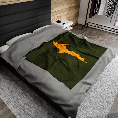 Michigan Upper Peninsula Plush Blanket (w/ Gold UP Outline) | Army Green