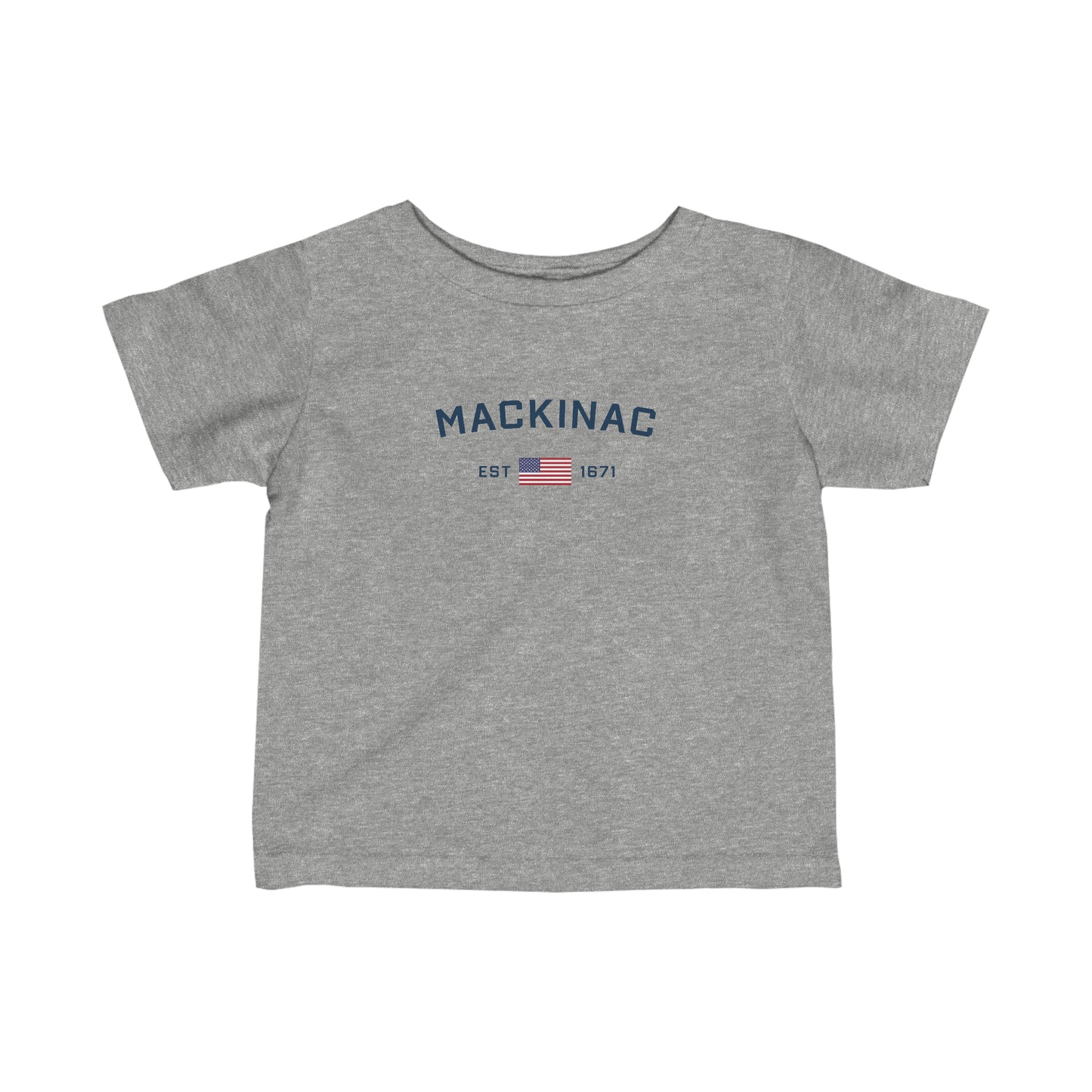 'Mackinac EST 1671' T-Shirt (w/USA Flag Outline) |  Infant Short Sleeve