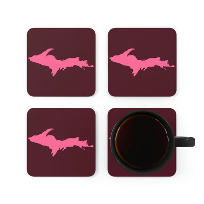 Michigan Upper Peninsula Coaster Set (Pinot Red w/ Pink UP Outline) | Corkwood - 4 pack