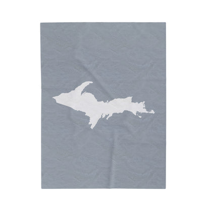 Michigan Upper Peninsula Plush Blanket (w/ UP Outline) | Silver