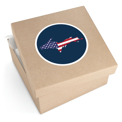 Michigan Upper Peninsula Round Stickers (Navy w/ UP USA Flag Outline) | Indoor\Outdoor