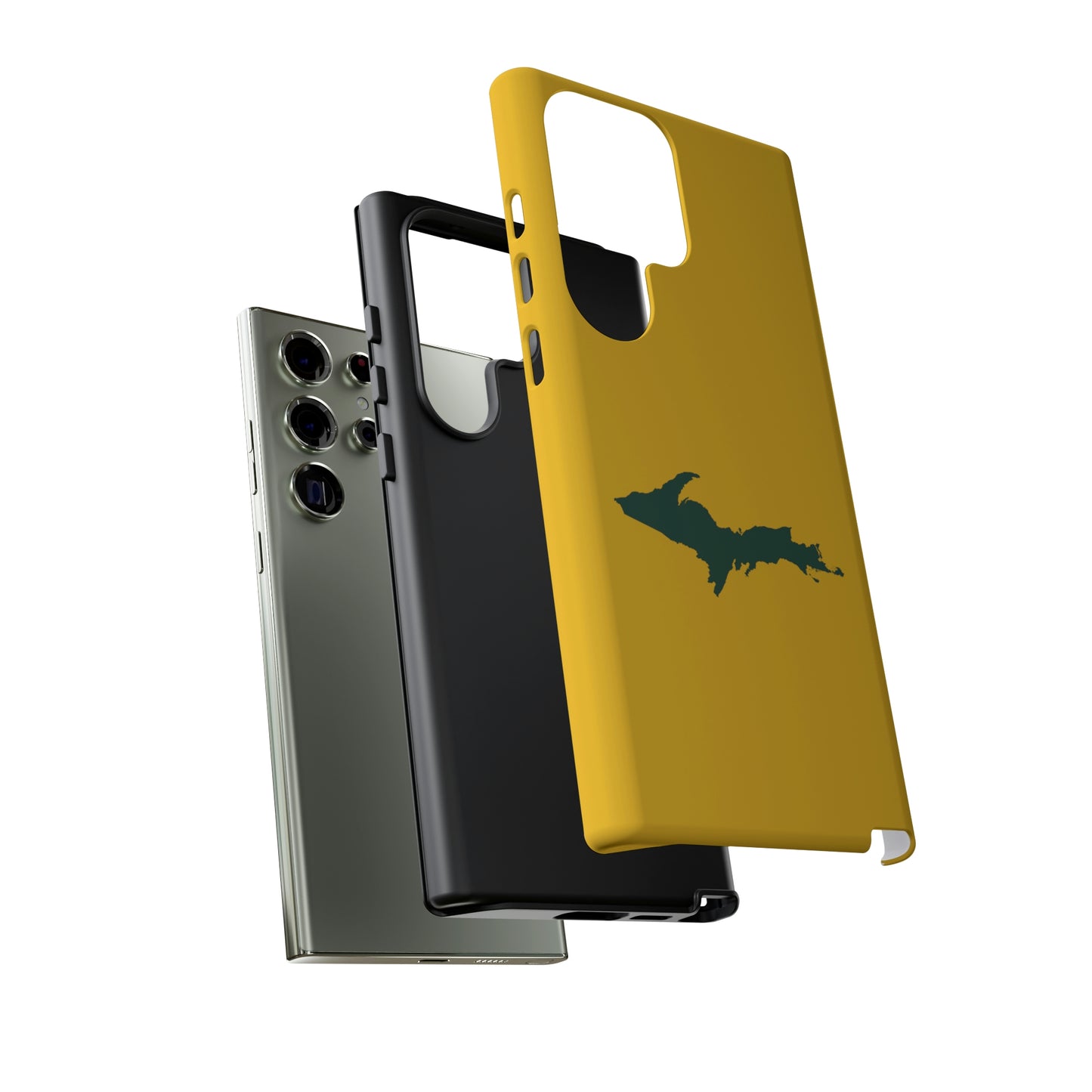 Michigan Upper Peninsula Tough Phone Case (Gold w/ Green UP Outline) | Samsung & Pixel Android