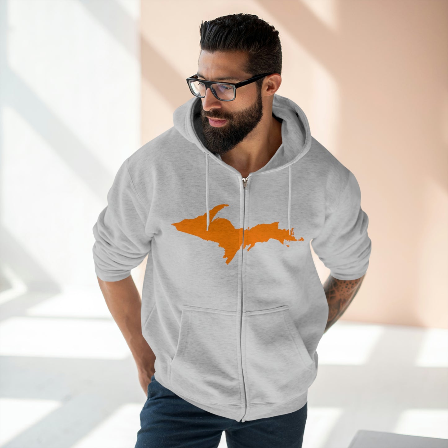 Michigan Upper Peninsula Full-Zip Hoodie (w/ Orange UP Outline)