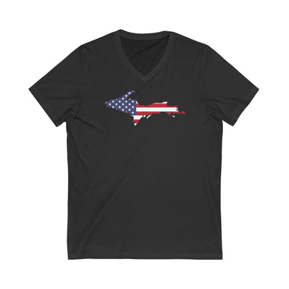 Michigan Upper Peninsula T-Shirt (w/ UP USA Flag Outline) | Unisex V-Neck